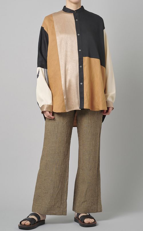 グレンチェックリネンイージーパンツ