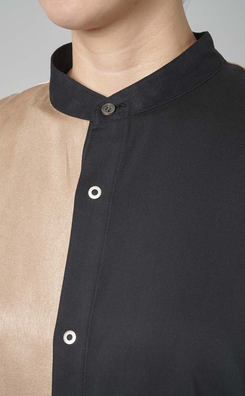 【reADdress】パッチワークスタンドカラーシャツ