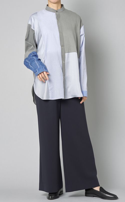 【reADdress】パッチワークスタンドカラーシャツ