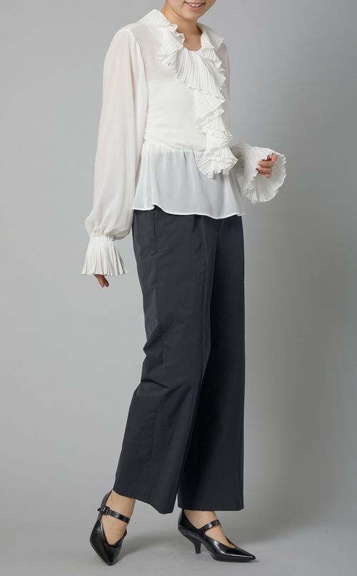 シスルーラッフルロングスリーブブラウス