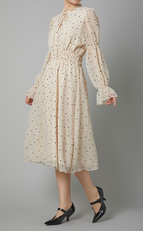 フロッキードットシャーリングワンピース