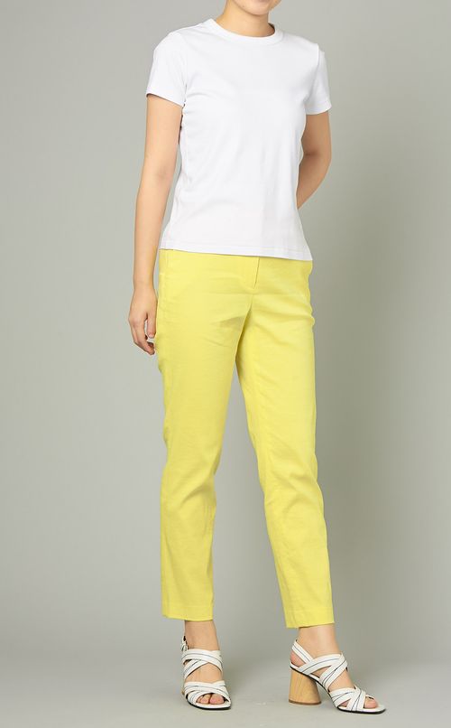 リネン混スリムテーパードパンツ