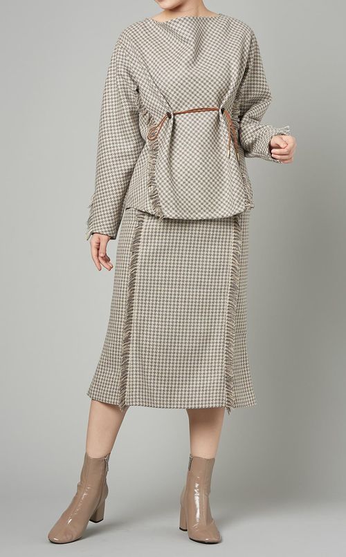 千鳥柄フリンジフレアスカート