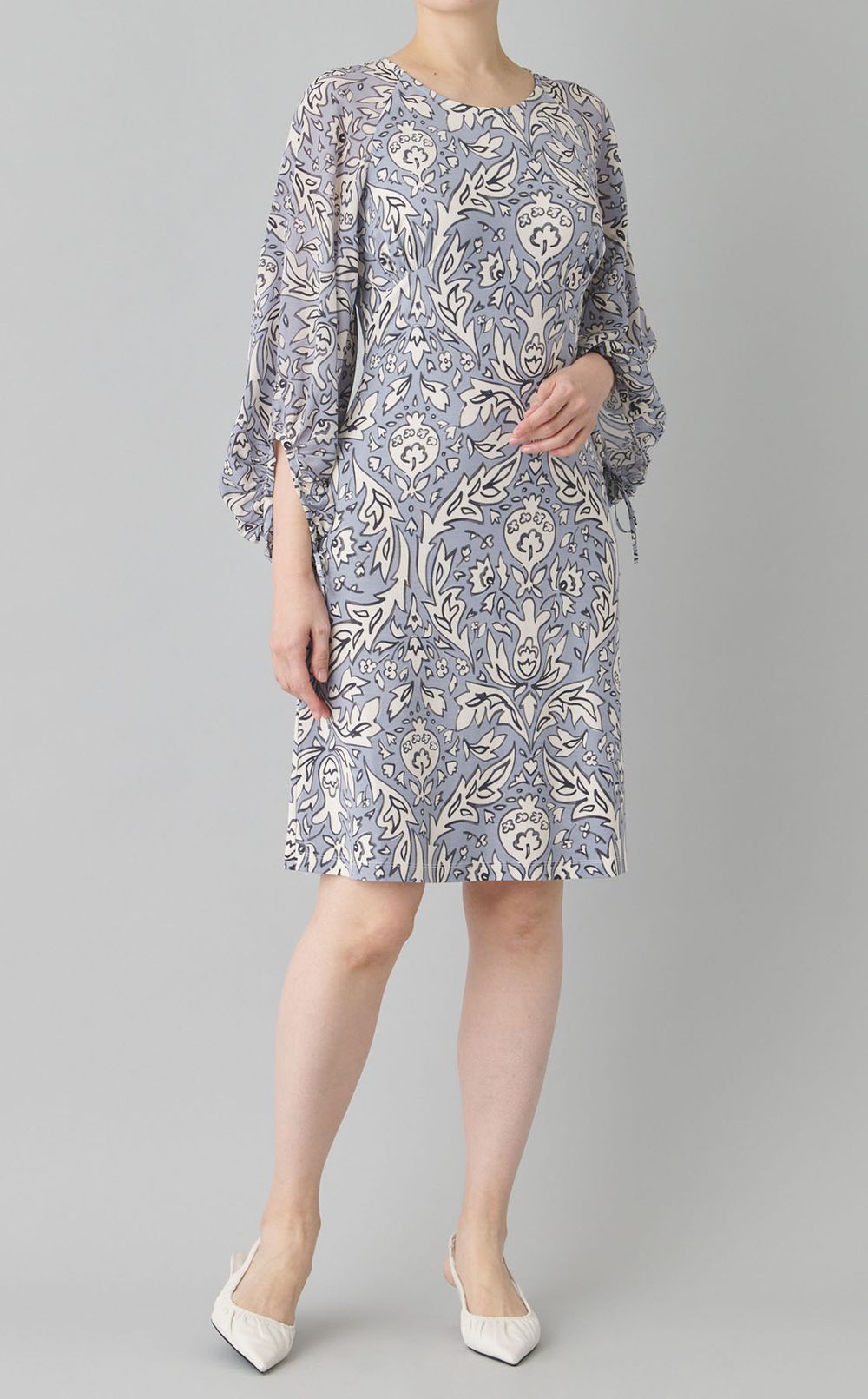 ギャザースリーブプリントワンピース