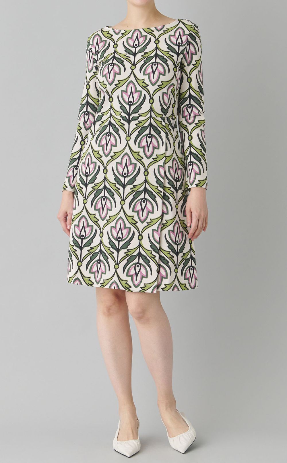 プリントボートネックワンピース