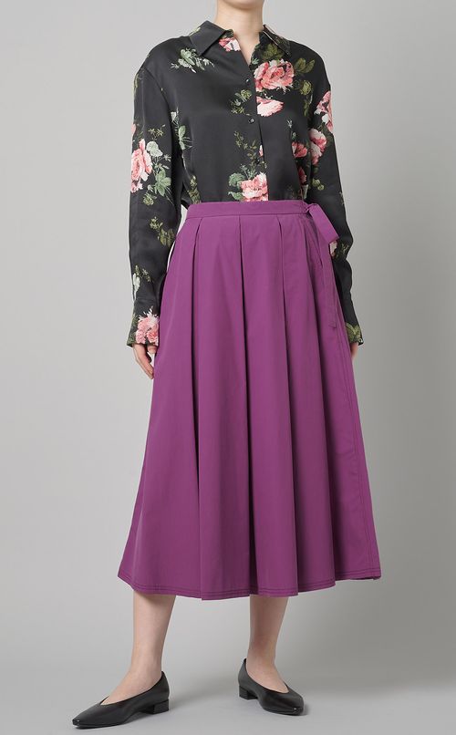 コットンポプリンギャザーミディスカート