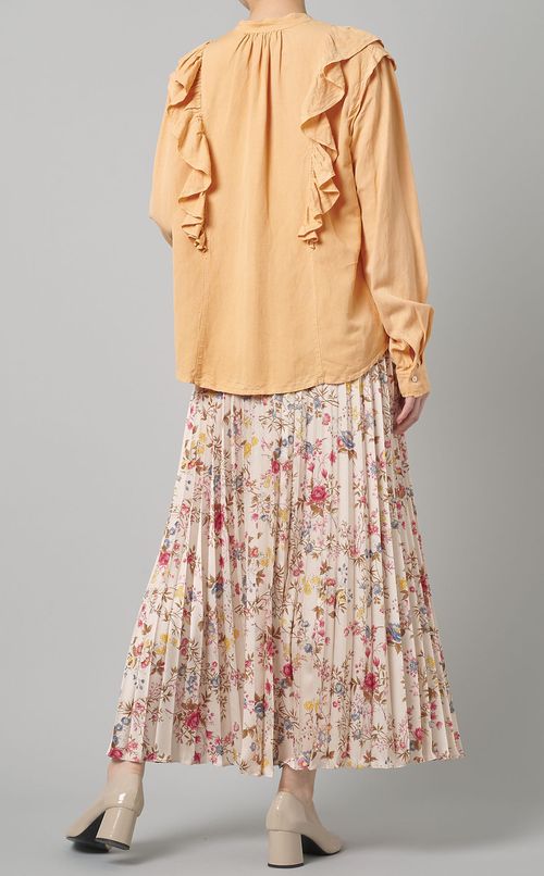 ショルダーフリルオープンネックブラウス