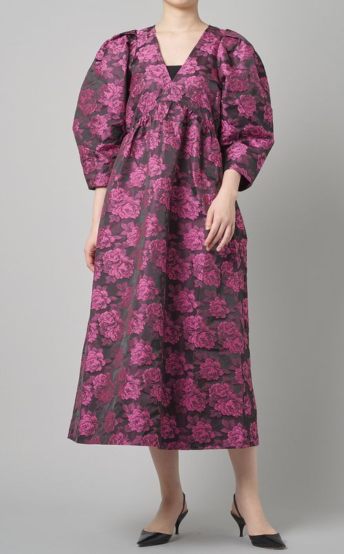 ボタニカルジャガードVネックワンピース