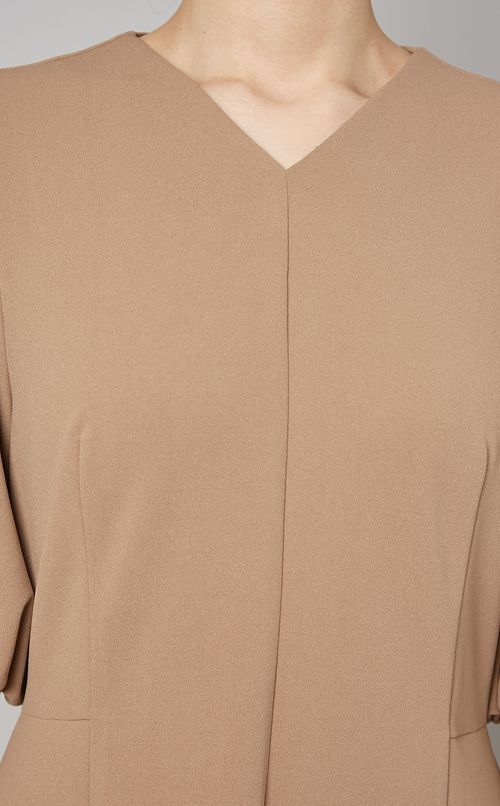 Vネックリブニットスリーブワンピース