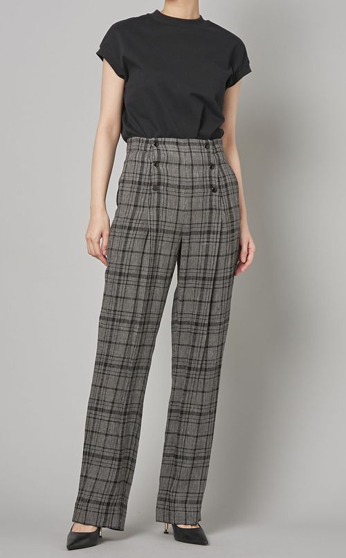 ボタンフロントチェックロングパンツ