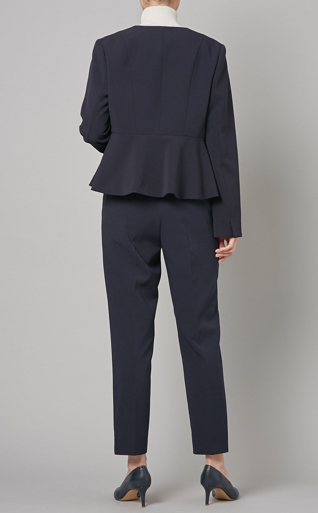 CELFORD ネイビーノーカラーペプラムジャケット 38