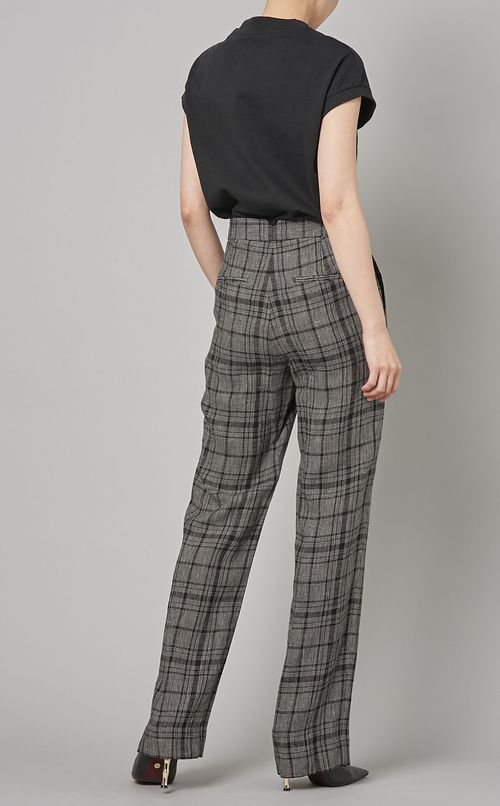 ボタンフロントチェックロングパンツ