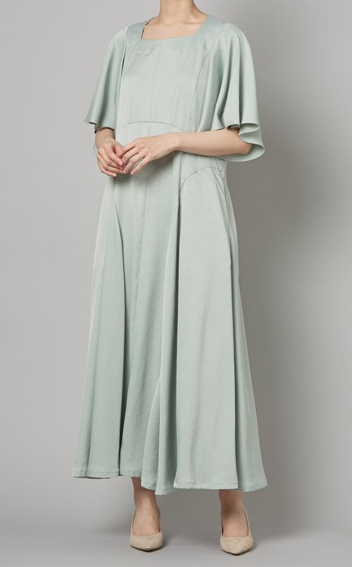 フレアスリーブサテンワンピース