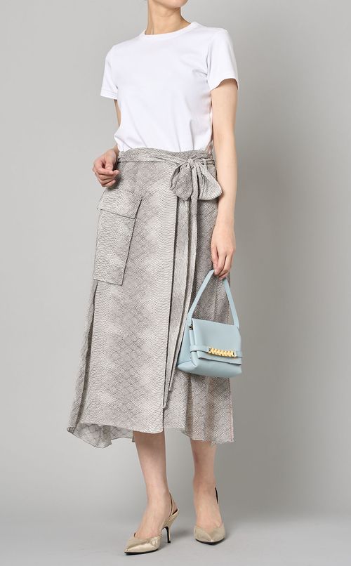 パイソンプリントベル卜付ミディスカート