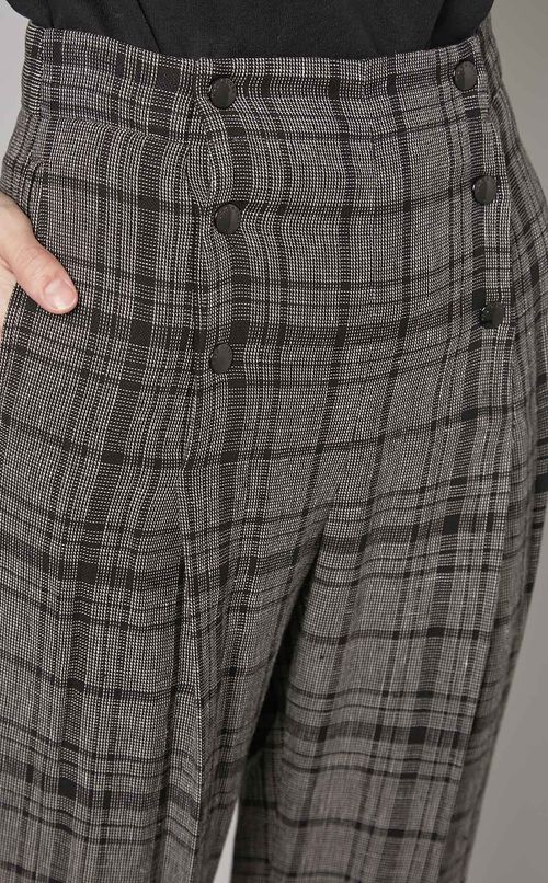 ボタンフロントチェックロングパンツ