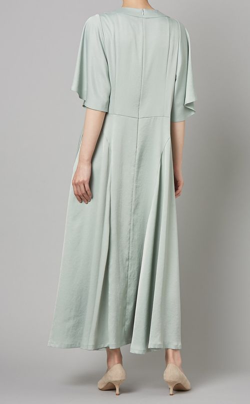 フレアスリーブサテンワンピース