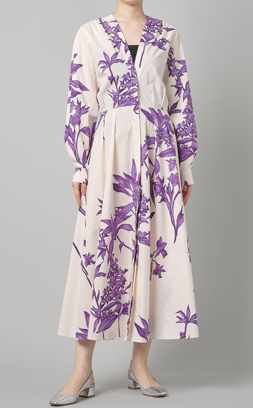 パープルフラワープリントコットンドレス