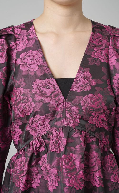 ボタニカルジャガードVネックワンピース