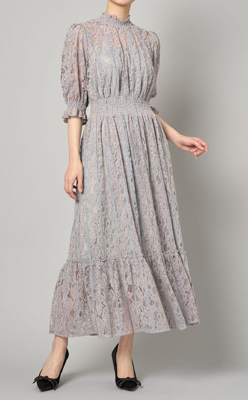 ストライプモールレースワンピース