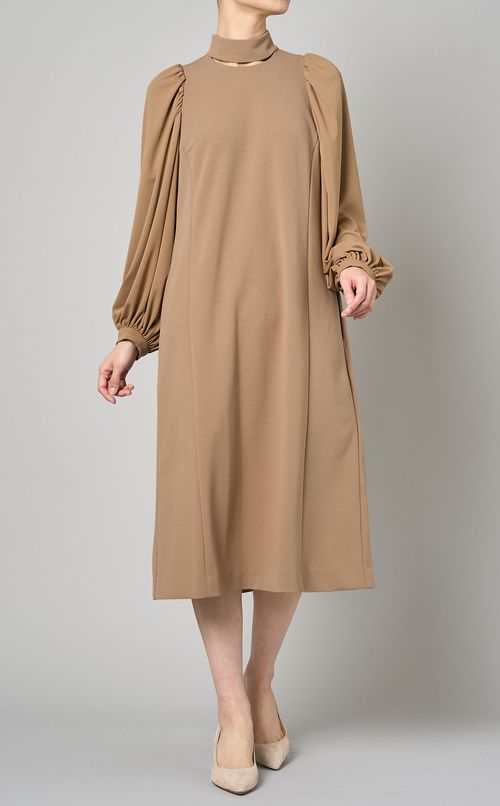 ジャージークロスギャザースリーブドレス