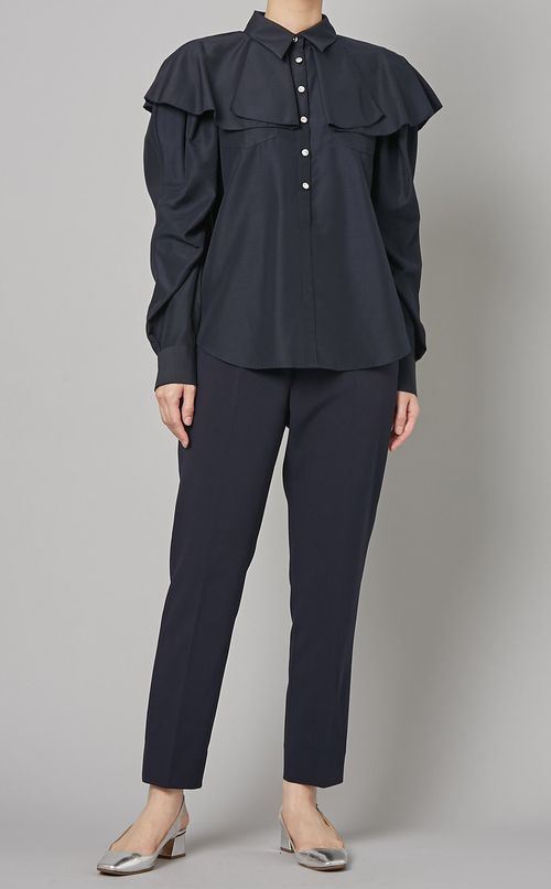 ビジューボタンビッグカラーブラウス