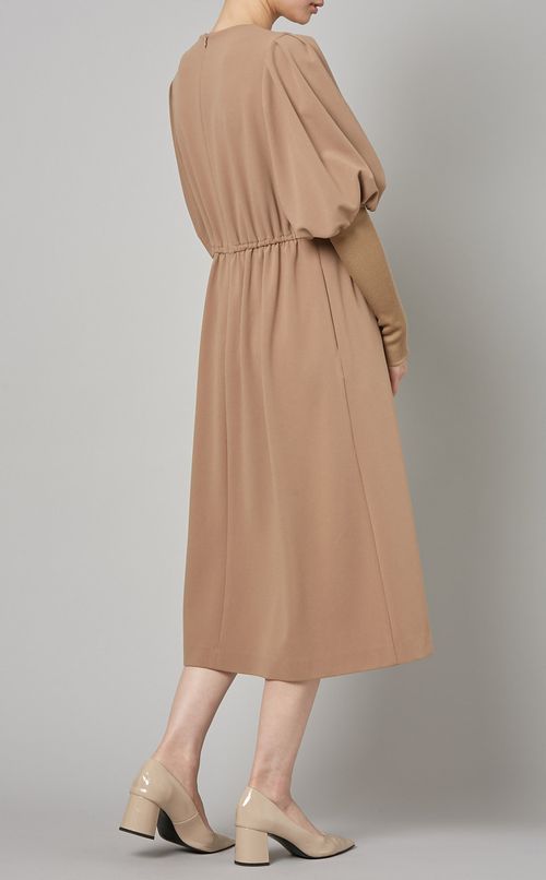 Vネックリブニットスリーブワンピース