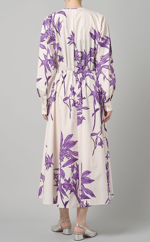 パープルフラワープリントコットンドレス