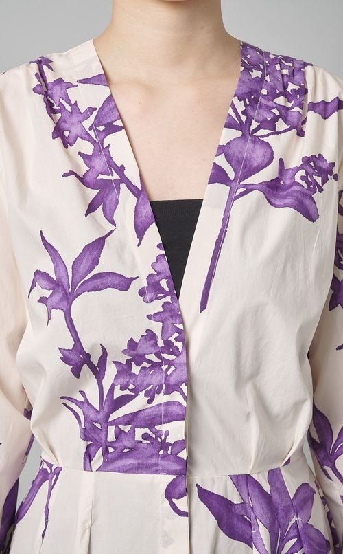 パープルフラワープリントコットンドレス