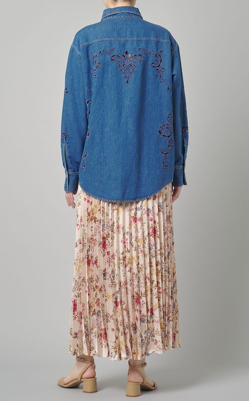 ウォッシュドデニムカットワークシャツ