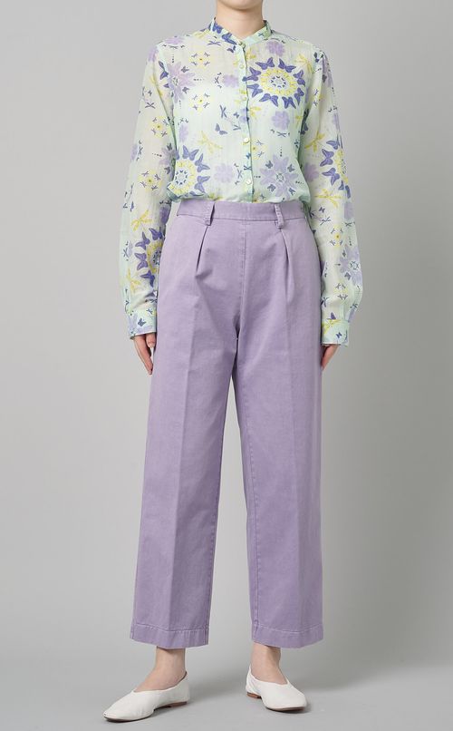 バタフライプリントスタンドカラーブラウス