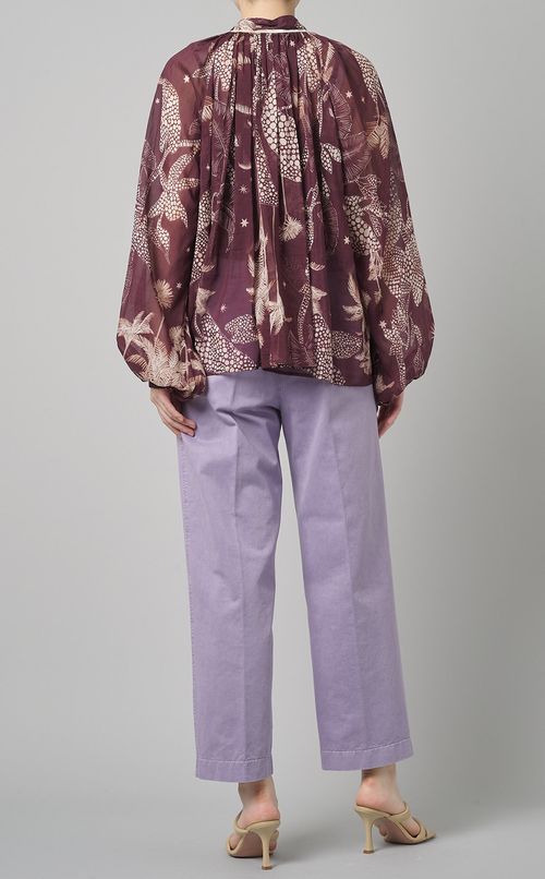 ボタニカルプリントギャザーブラウス