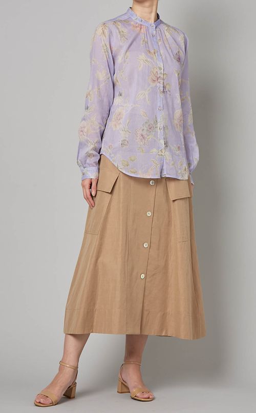 フロントボタンロングフレアスカート