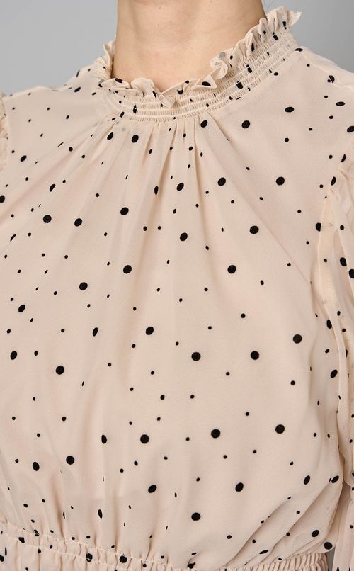 フロッキードットハイネックブラウス