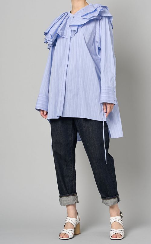 アシンメトリーフリルカラーシャツ