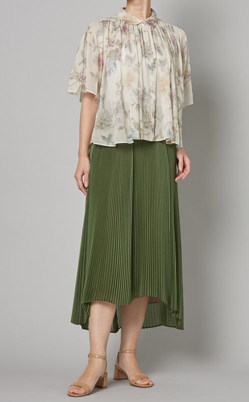 フラワープリントボイルギャザーブラウス