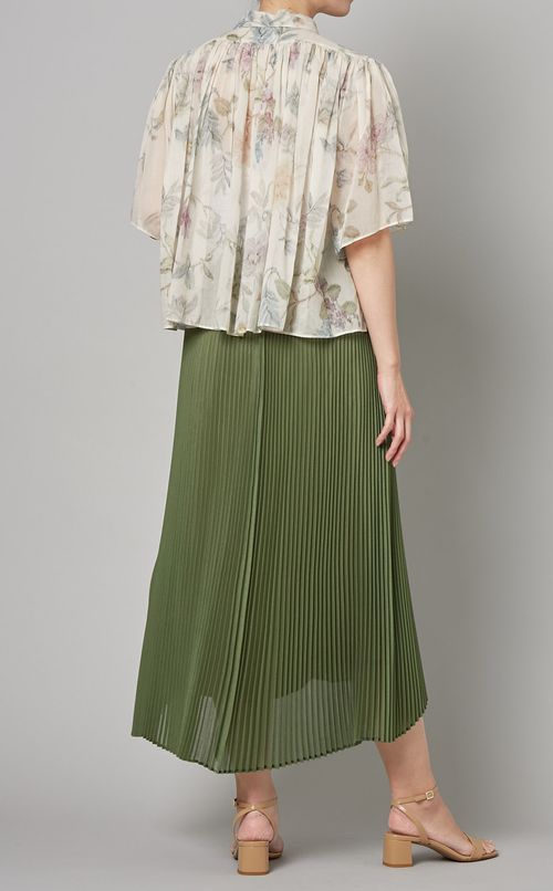 フラワープリントボイルギャザーブラウス