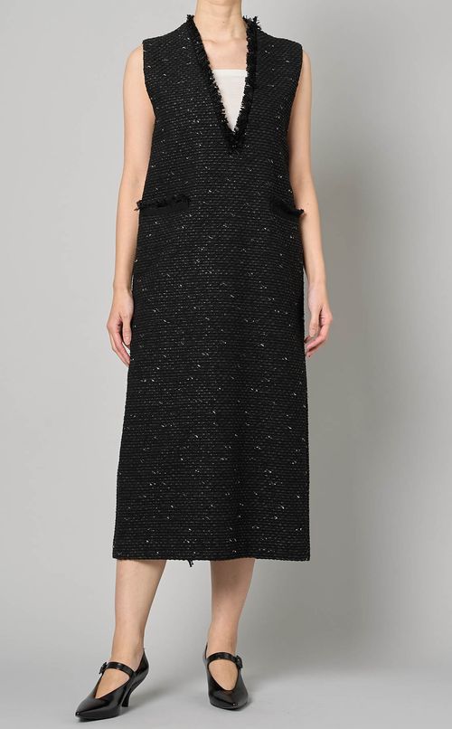 ツイードVネックIラインワンピース