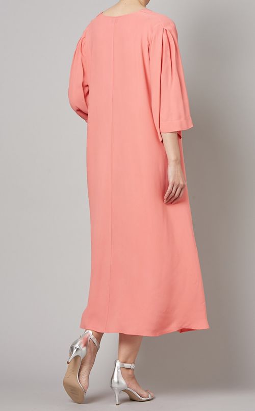 Vネックアシンメトリーヘムミディドレス