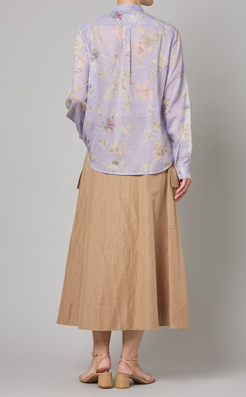 フラワープリントスタンドカラーブラウス