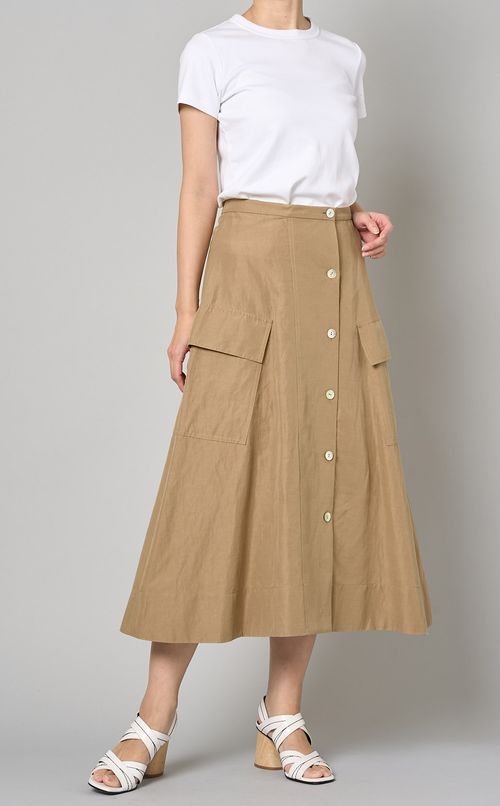 フロントボタンロングフレアスカート
