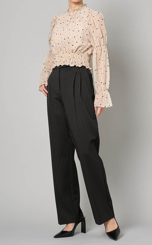 フロッキードットハイネックブラウス