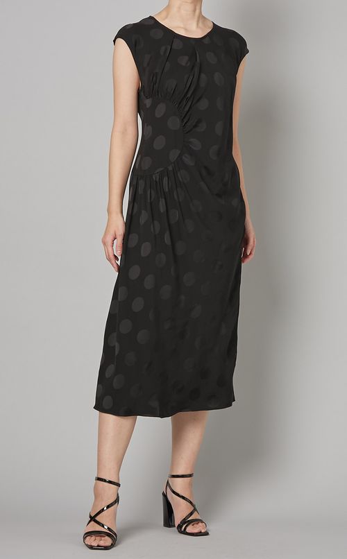 フロッキードットフレンチスリーブドレス