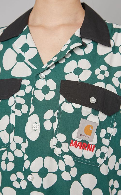 フラワープリントフロントポケットシャツ