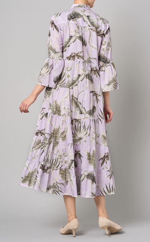 パームプリントコットンシャツワンピース