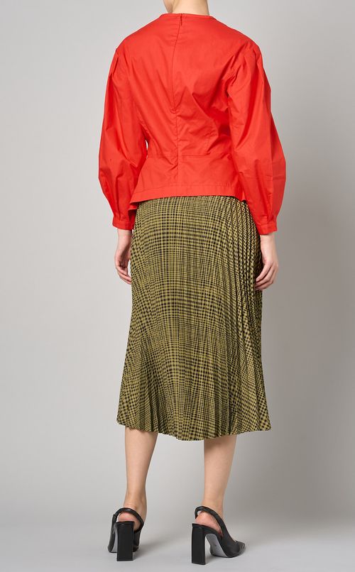 コットンポプリンVネックブラウス