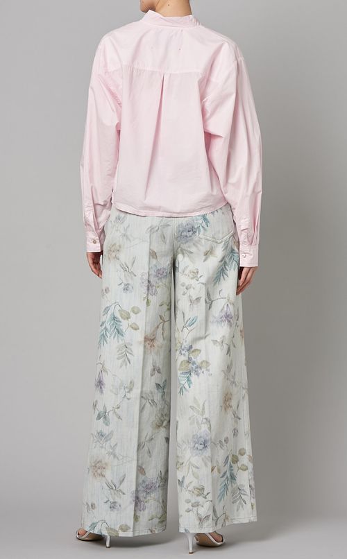 コットンスタンドカラーショート丈ブラウス