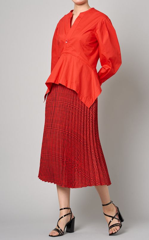 コットンポプリンVネックブラウス