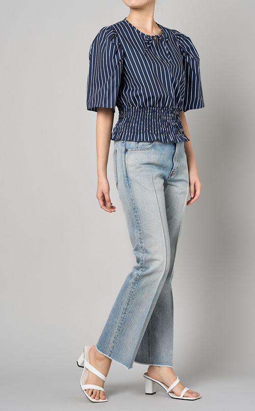 ピンストライプシャーリングブラウス