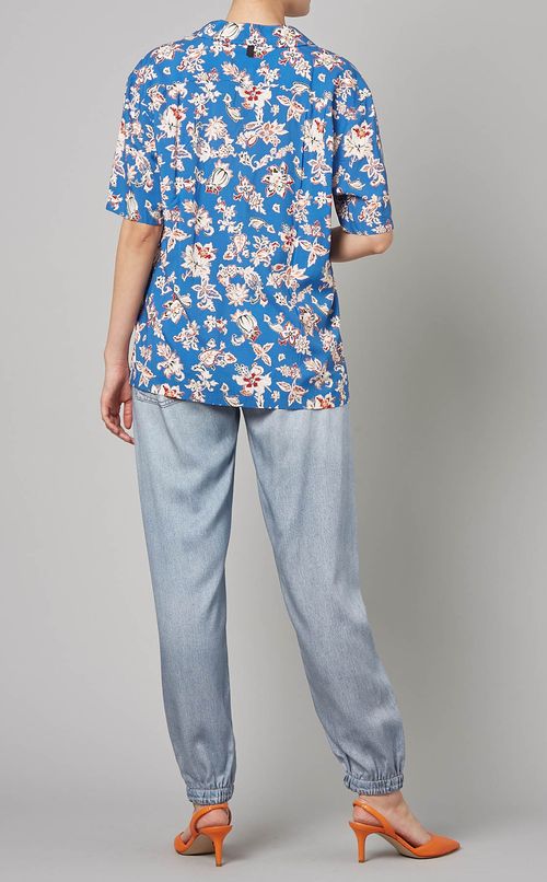 フラワープリントオープンカラーシャツ