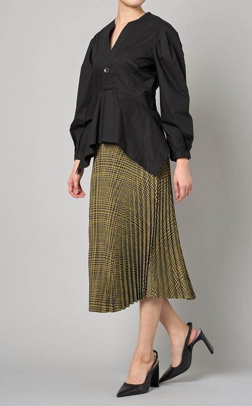 コットンポプリンVネックブラウス